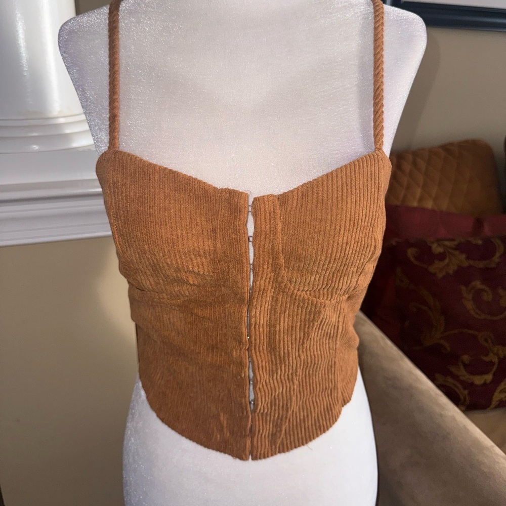Shein Brown Ribbed Corset Top